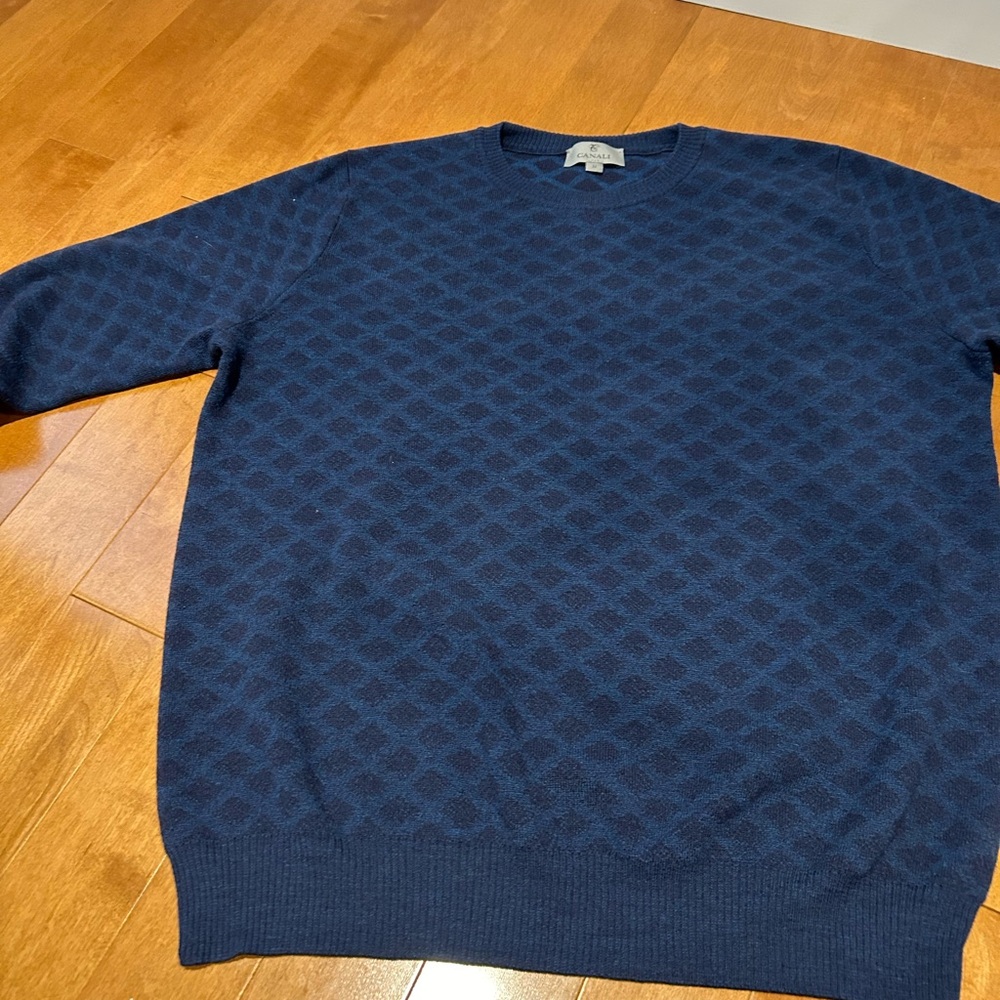 Canali Sweater Mens 50 Medium Blue Made In Italy 100% Wool. Large